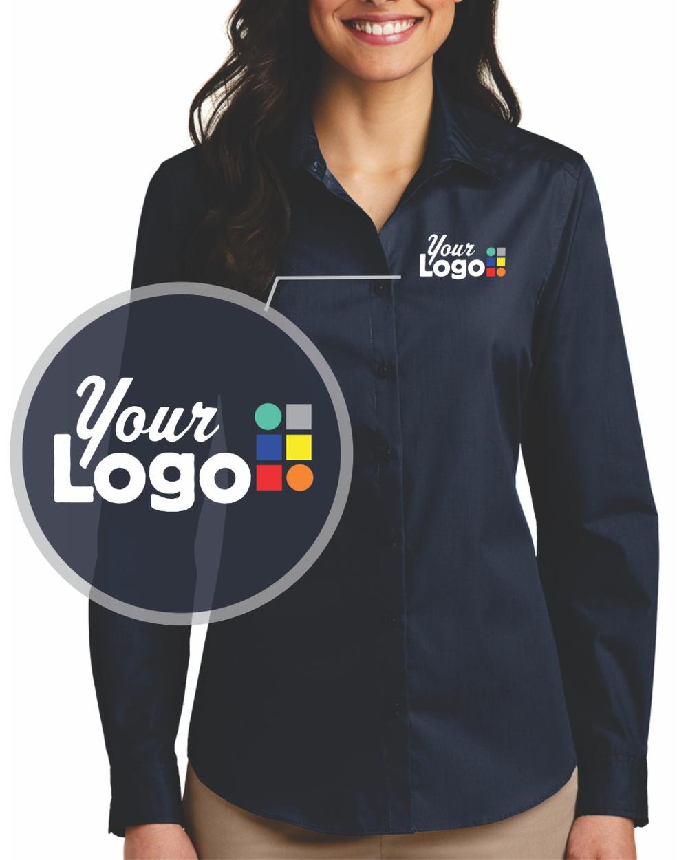 Port Authority L/S Carefree Poplin Custom Shirt, color: River Blue Navy