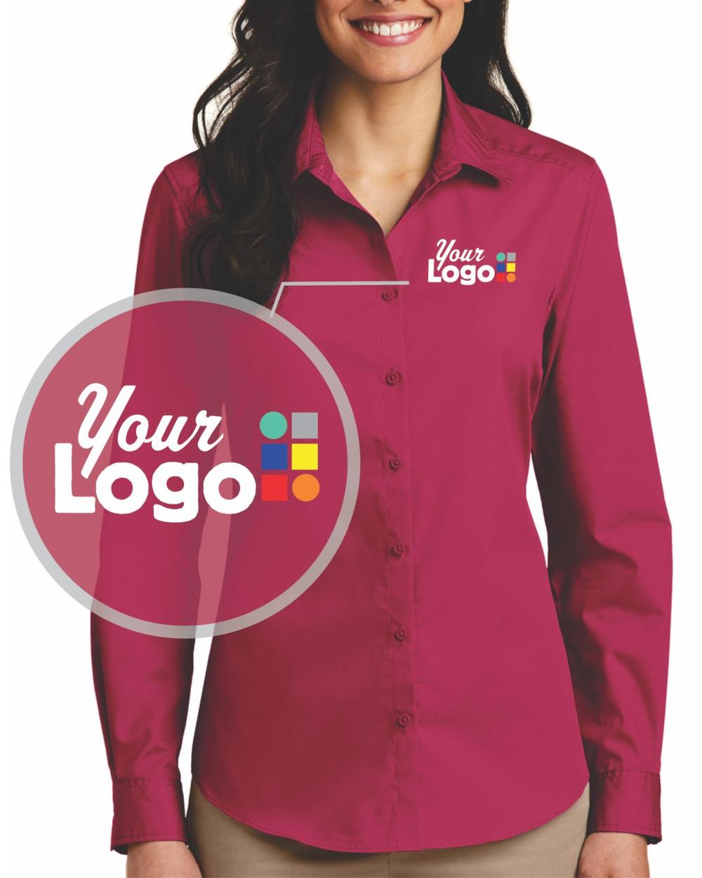 Port Authority L/S Carefree Poplin Custom Shirt, color: Pink Azalea