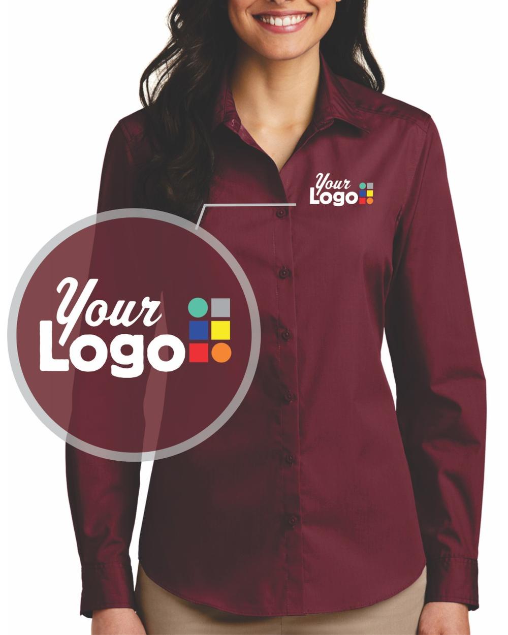 Port Authority Women's L/S Carefree Poplin Custom Shirt, color: Burgundy