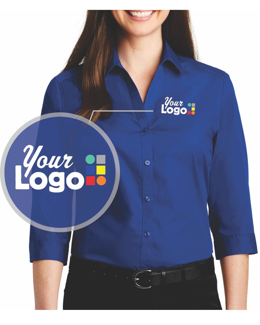 Port Authority 3/4 Carefree Poplin Custom Shirt, color: True Royal