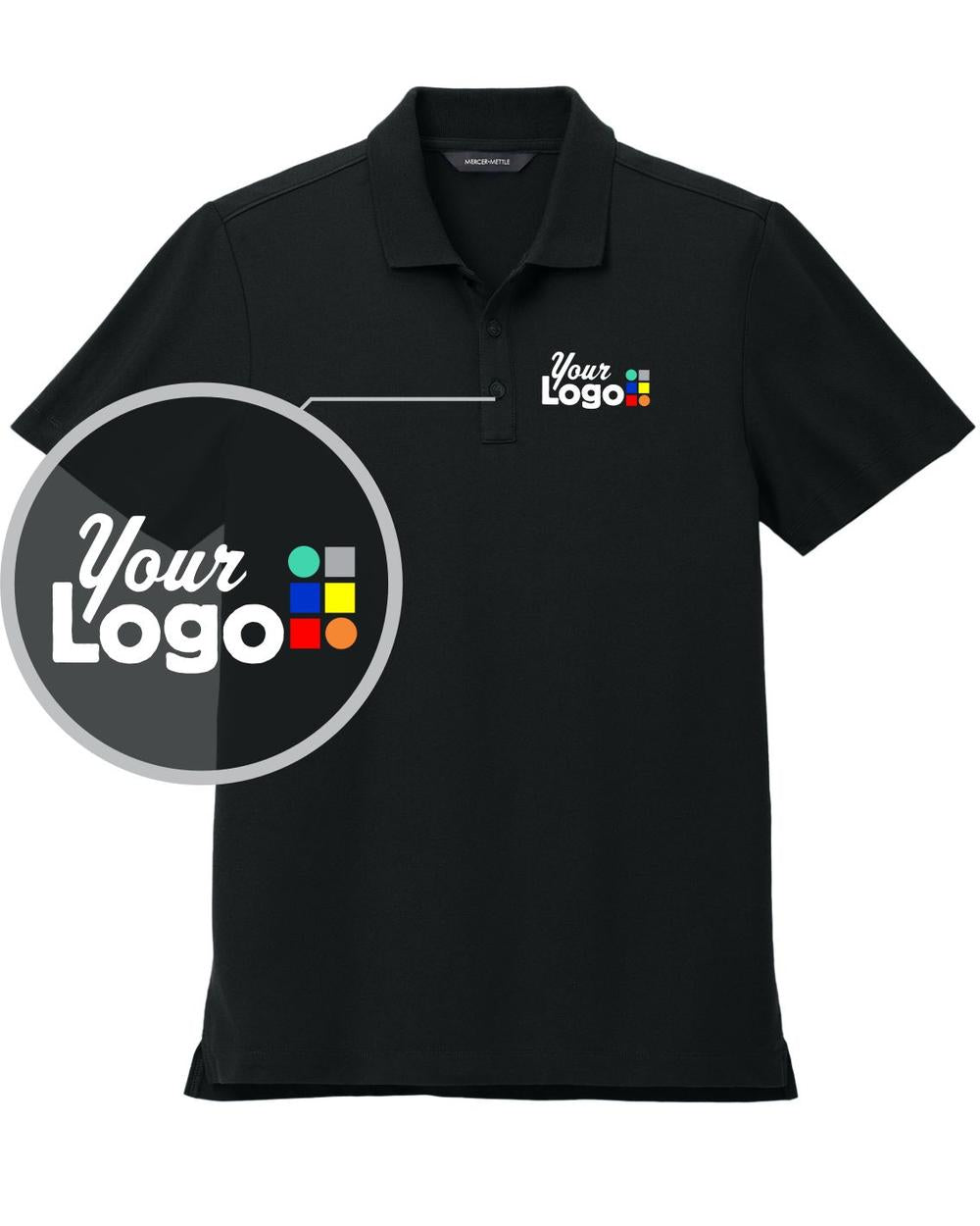 MERCER-METTLE S/S Stretch Pique Custom Golf Shirt, color: Deep Black