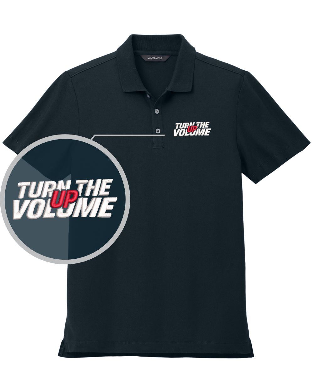 MERCER-METTLE S/S Stretch Piaue Turn The Volume Up Golf Shirt, color: Night Navy