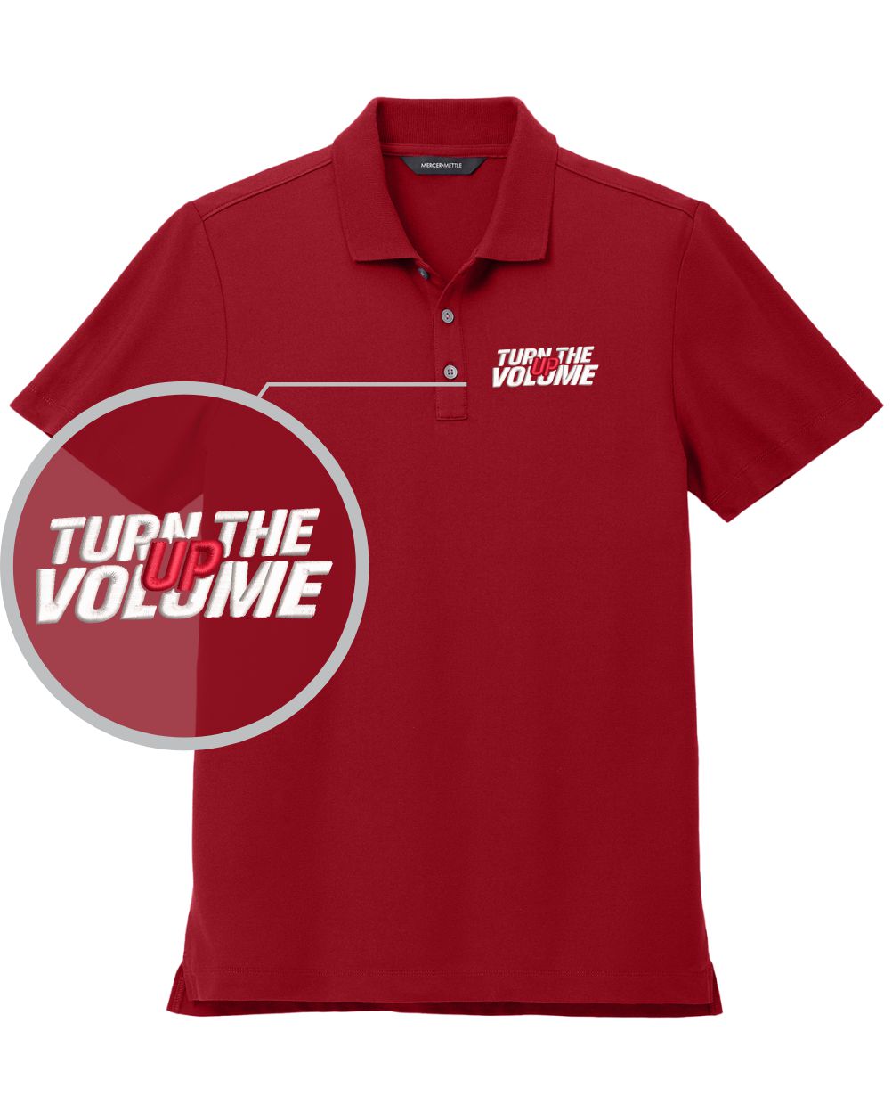 MERCER-METTLE S/S Stretch Piaue Turn The Volume Up Golf Shirt, color: Apple Red