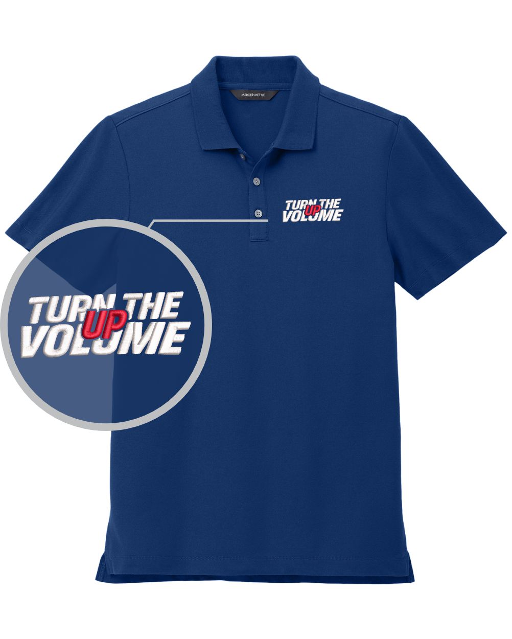MERCER-METTLE S/S Stretch Piaue Turn The Volume Up Golf Shirt, color: Blue Note