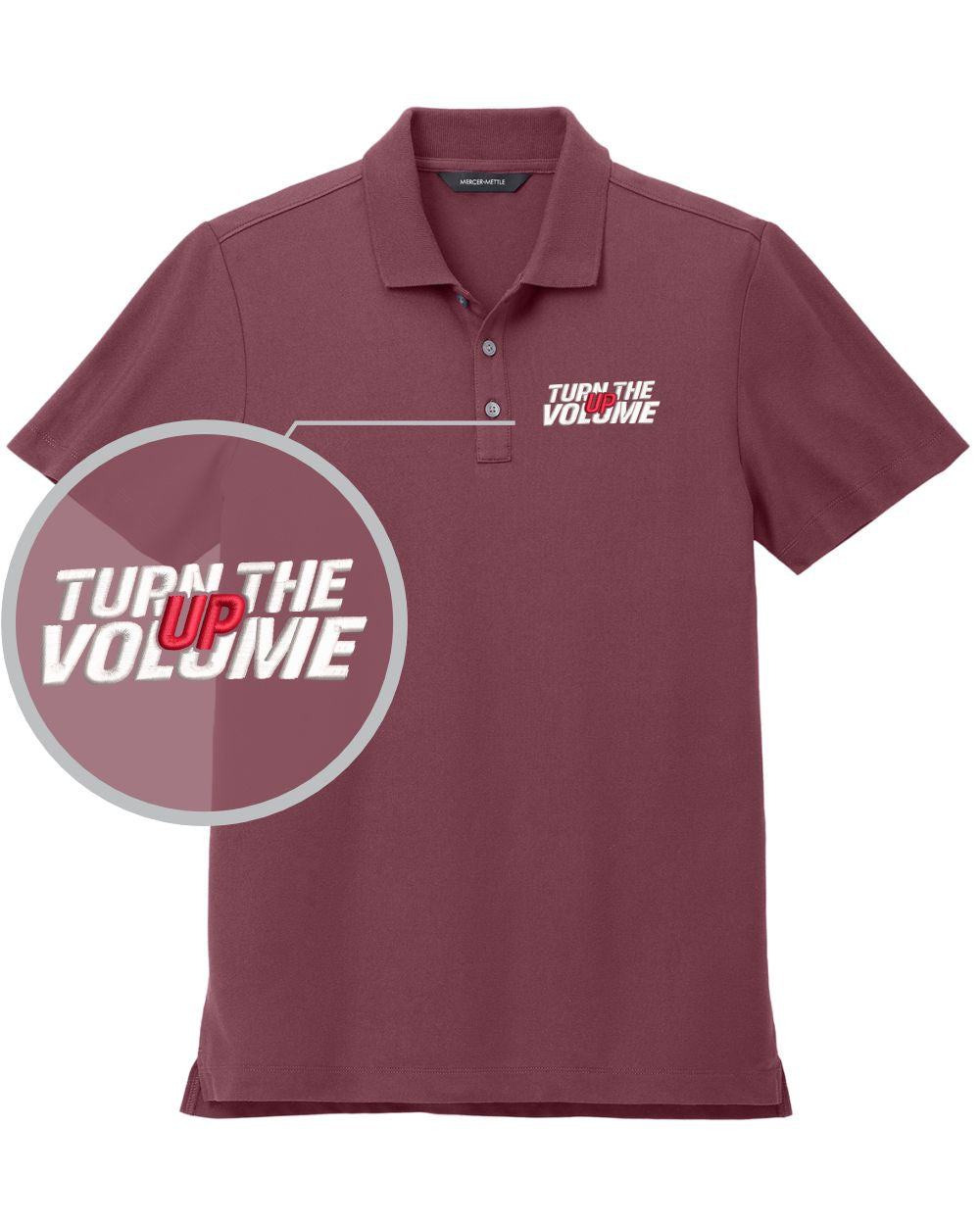 MERCER-METTLE S/S Stretch Piaue Turn The Volume Up Golf Shirt, color: Rosewood