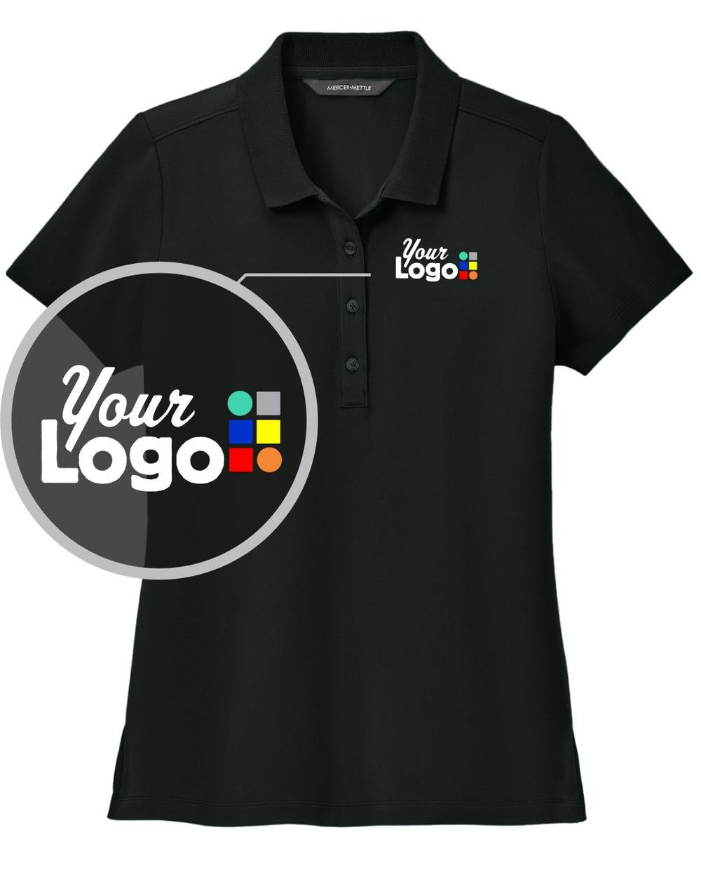 MERCER-METTLE Women's S/S Stretch Pique Custom Golf Shirt, color: Deep Black