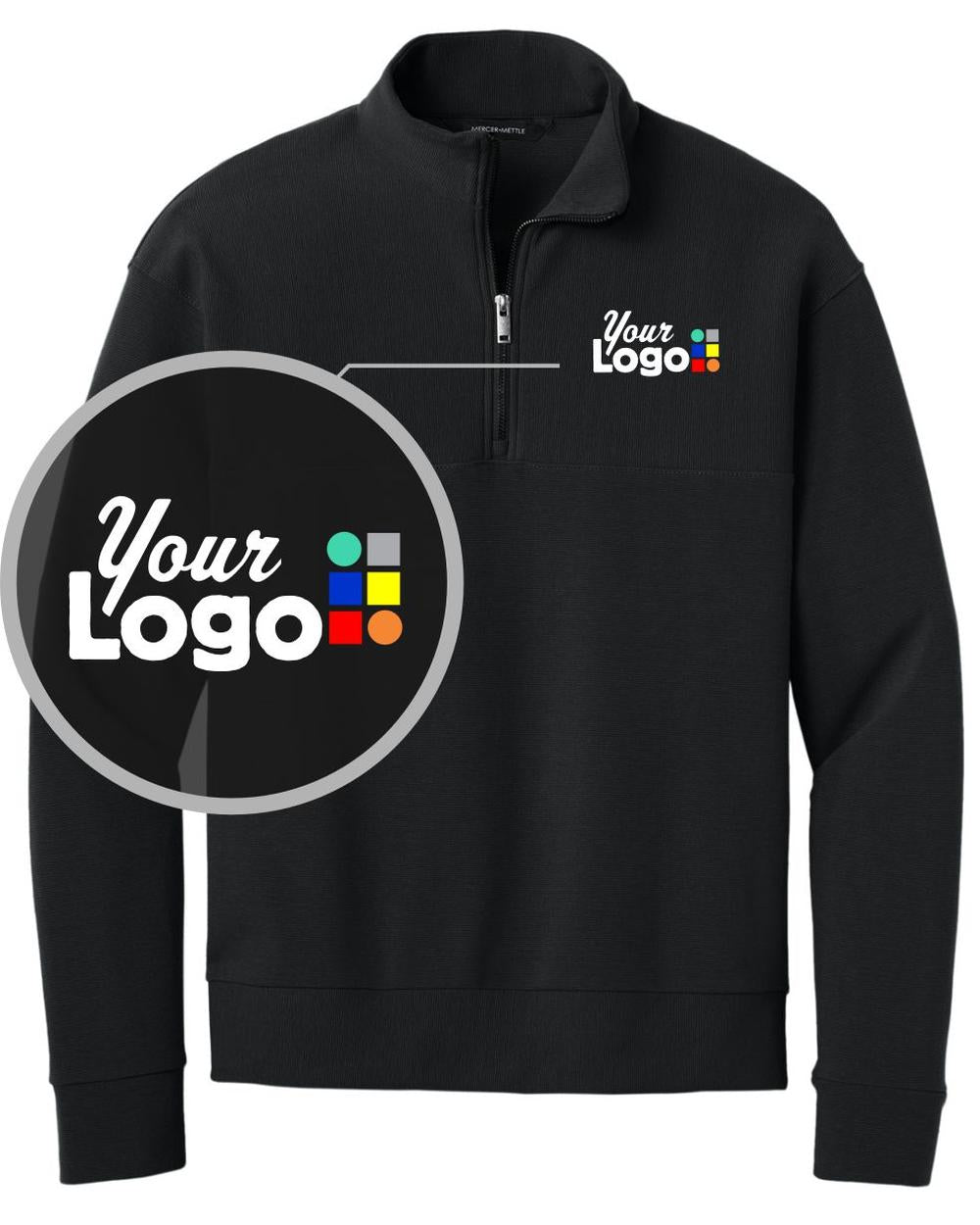 MERCER-METTLE Linear Texture 1/4 Zip Custom Pullover, color: Deep Black