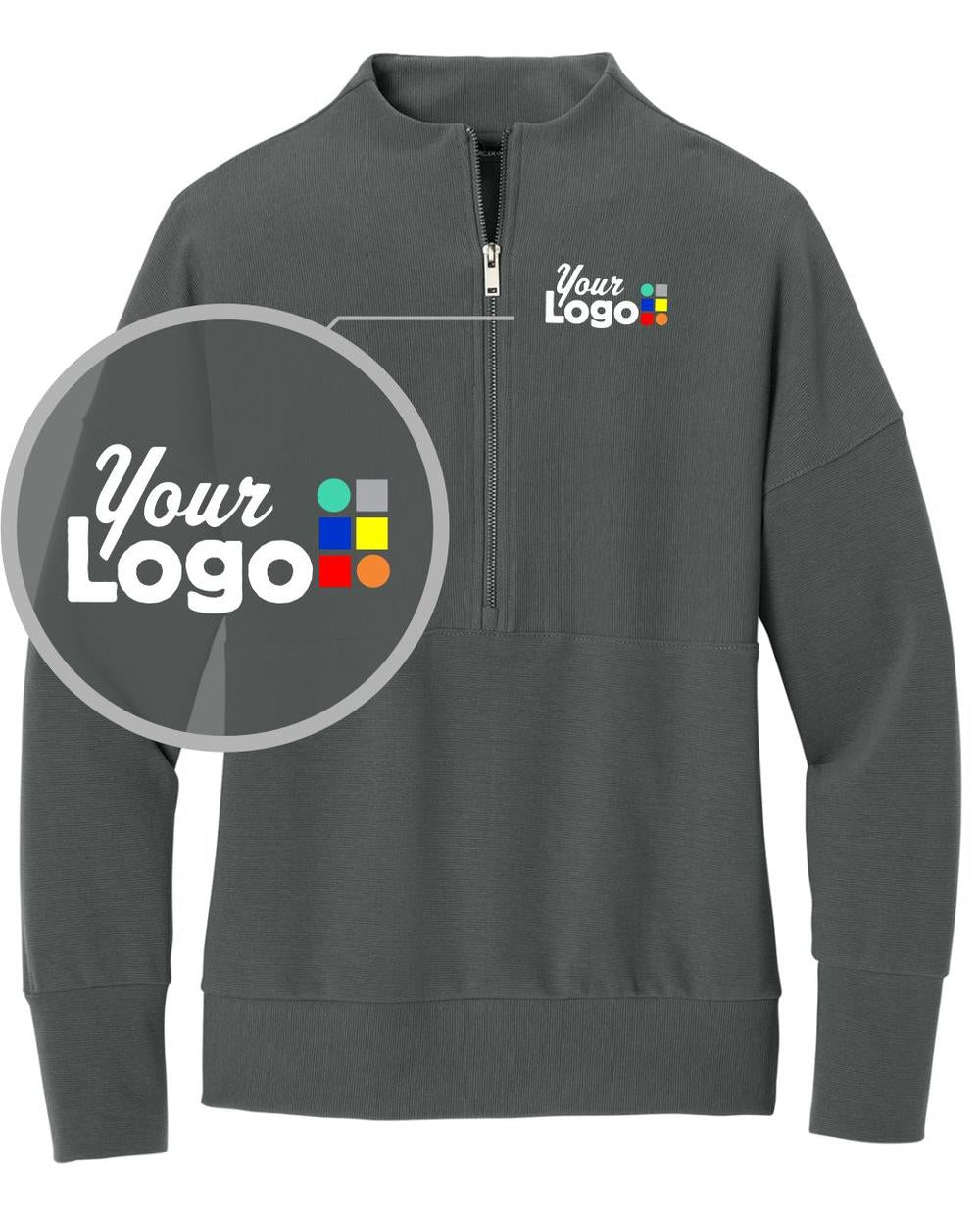 MERCER-METTLE Linear Texture 1/4 Zip Custom Pullover, color: Storm Grey