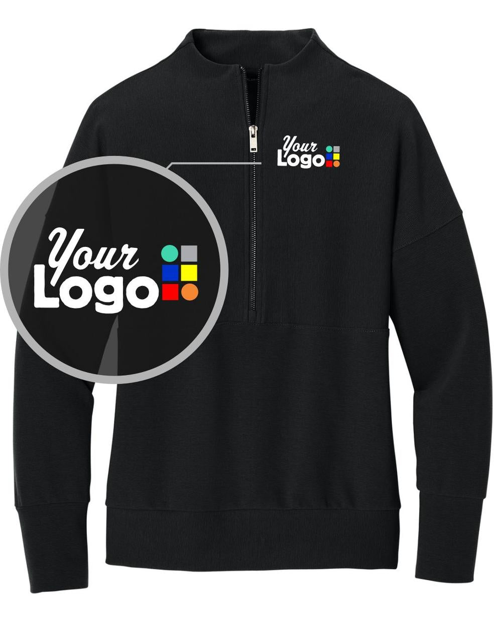 MERCER-METTLE Linear Texture 1/4 Zip Custom Pullover, color: Deep Black