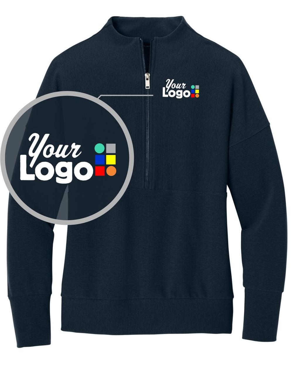 MERCER-METTLE Linear Texture 1/4 Zip Custom Pullover, color: Night Navy