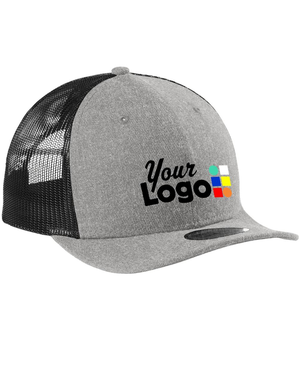 New Era Snapback Low Profile Trucker Custom Cap, color: Heather Grey/Black