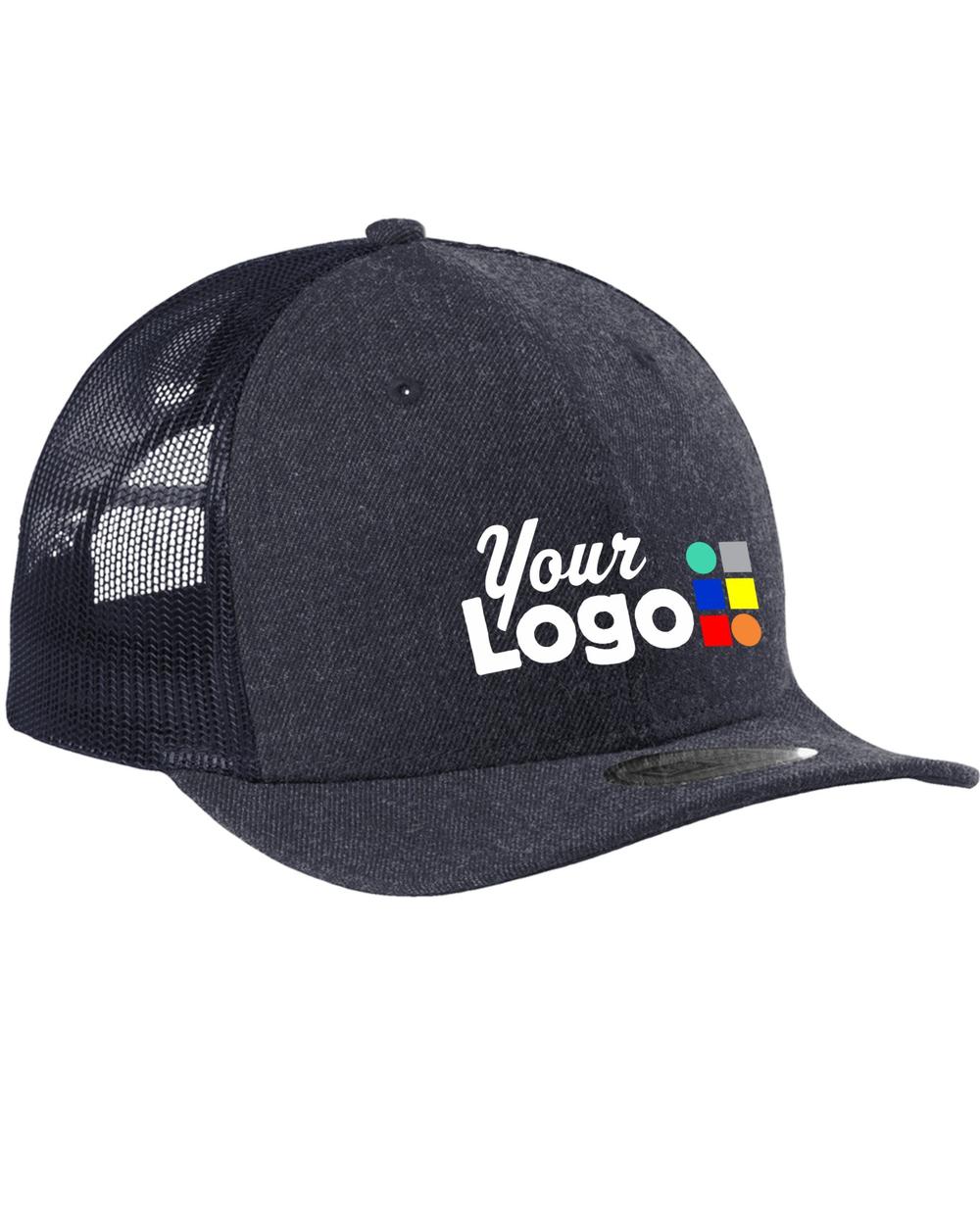 New Era Snapback Low Profile Trucker Custom Cap, color: Heather Navy/Navy