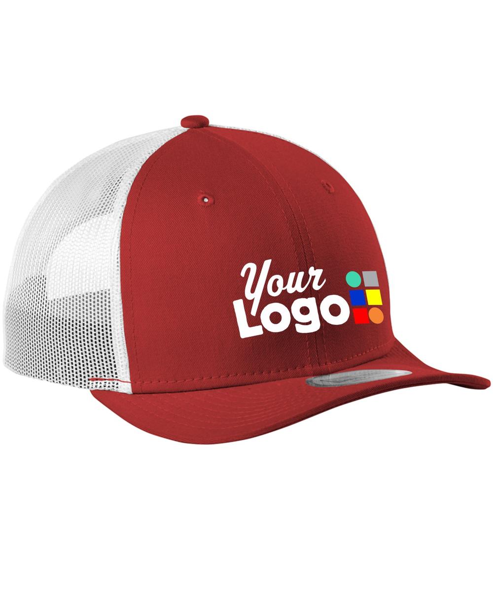 New Era Snapback Low Profile Trucker Custom Cap, color: Scarlet/White