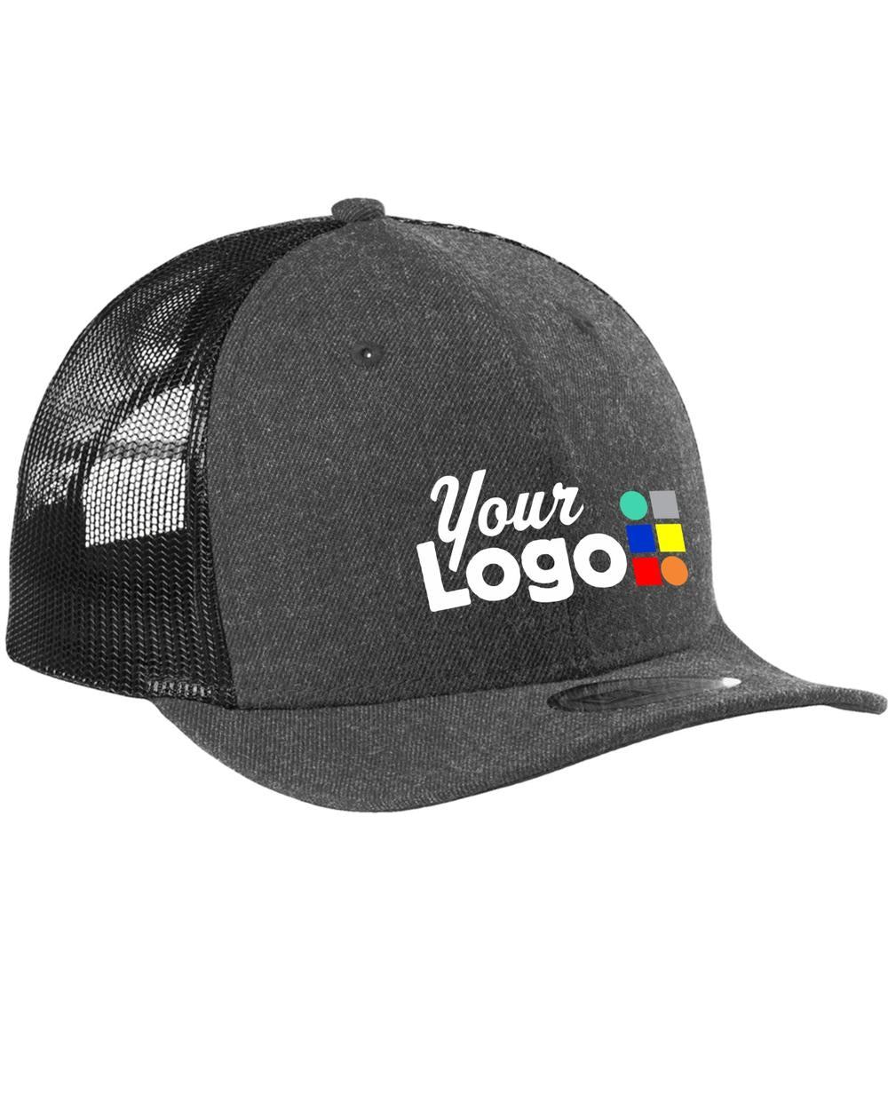 New Era Snapback Low Profile Trucker Custom Cap, color: Heather Graphite/Black