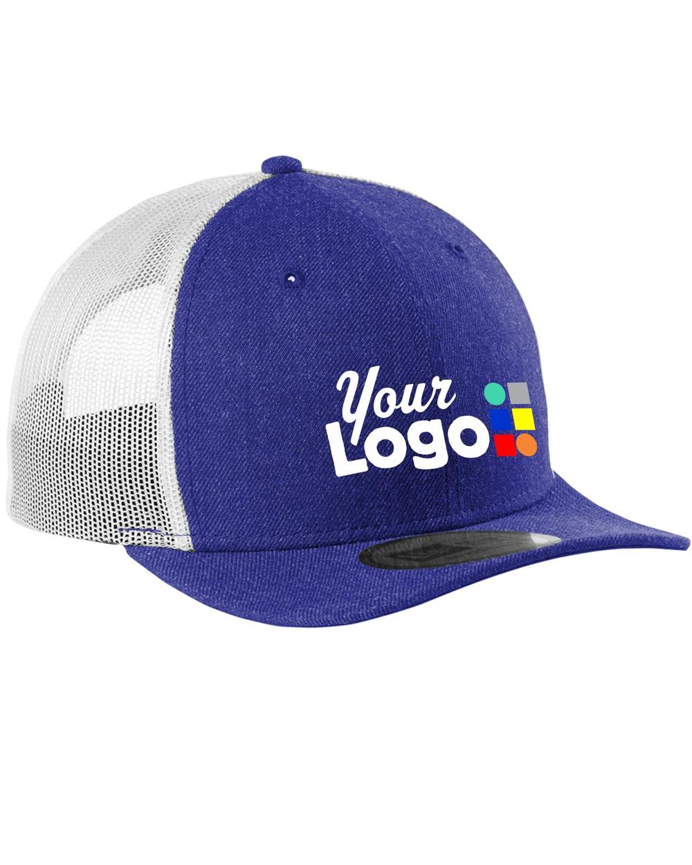 New Era Snapback Low Profile Trucker Custom Cap, color: Heather Royal/White
