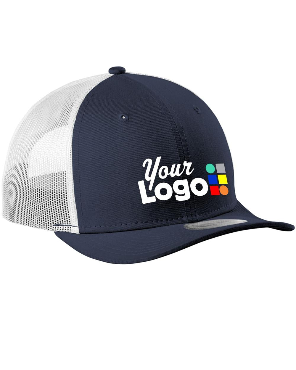 New Era Snapback Low Profile Trucker Custom Cap, color: Deep Navy/White