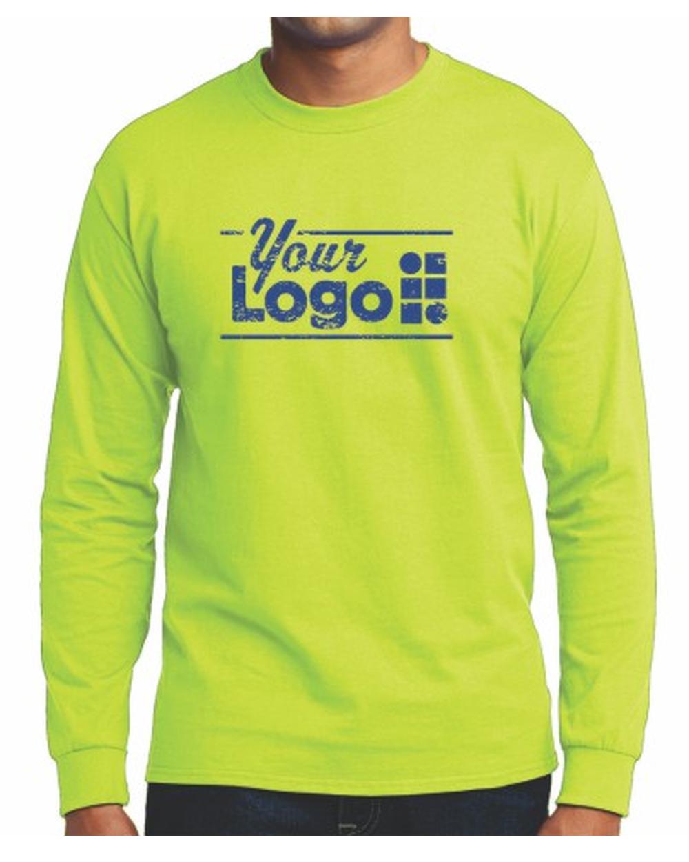 Port & Company L/S Blend Crewneck Custom T-Shirt, color: Safety Green