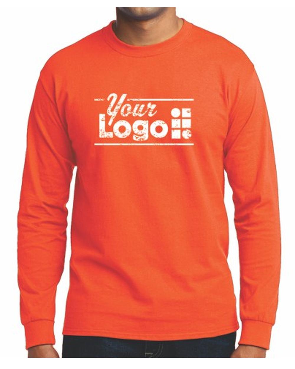 Port & Company L/S Blend Crewneck Custom T-Shirt, color: Safety Orange