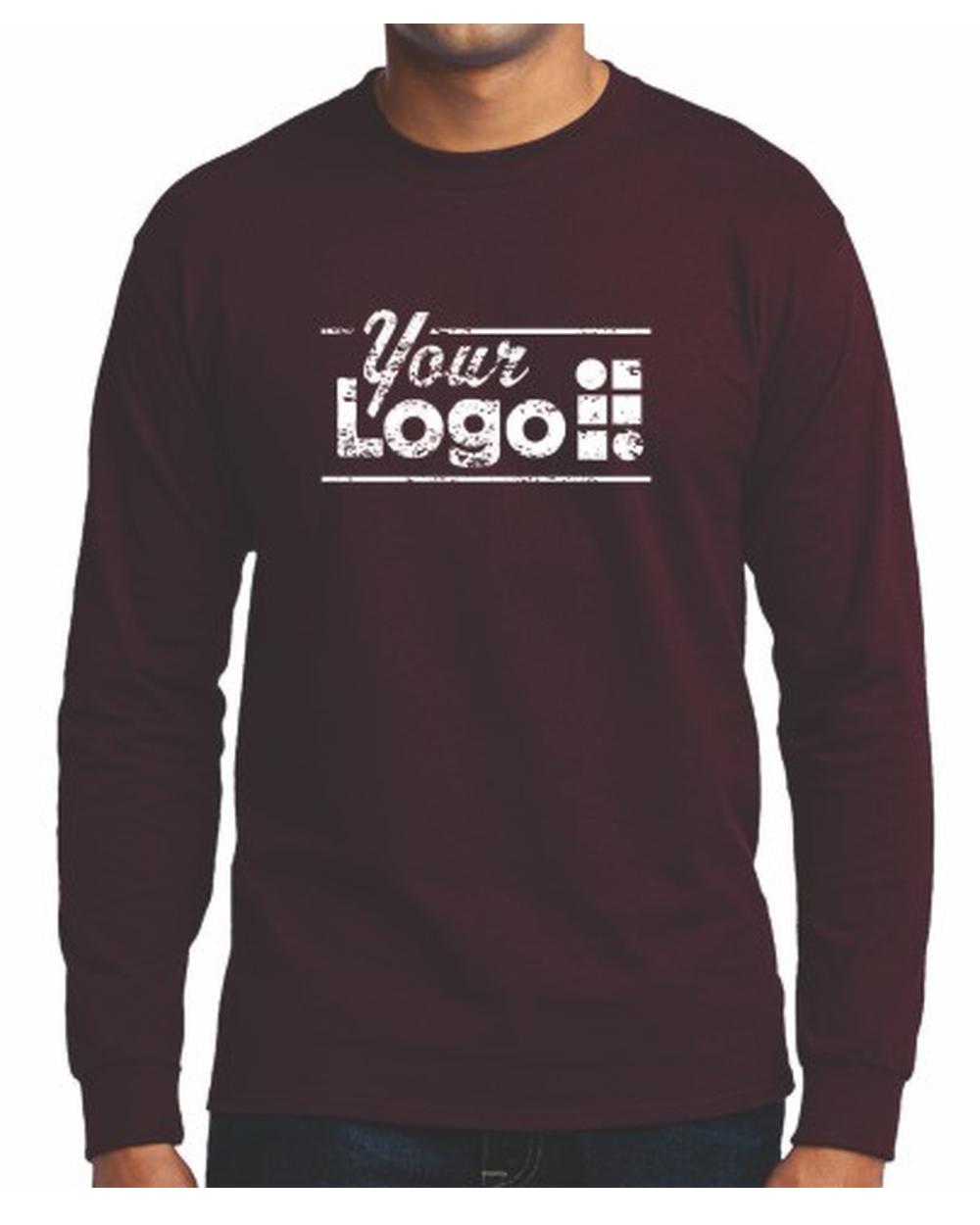 Port & Company L/S Blend Crewneck Custom T-Shirt, color: Athletic Maroon