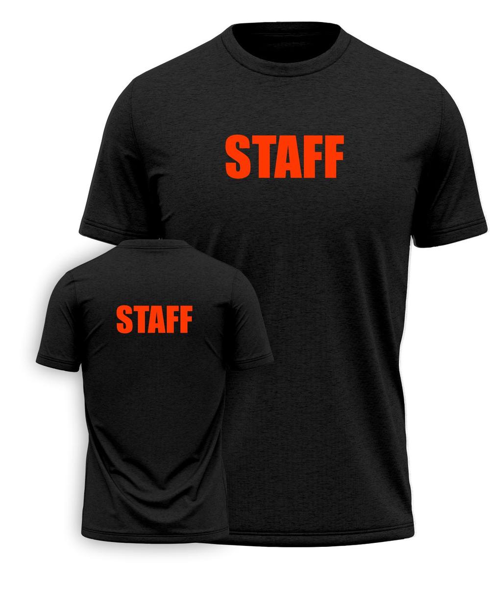 Port & Company S/S Staff Titled T-Shirt, color: Black/Neon Orange