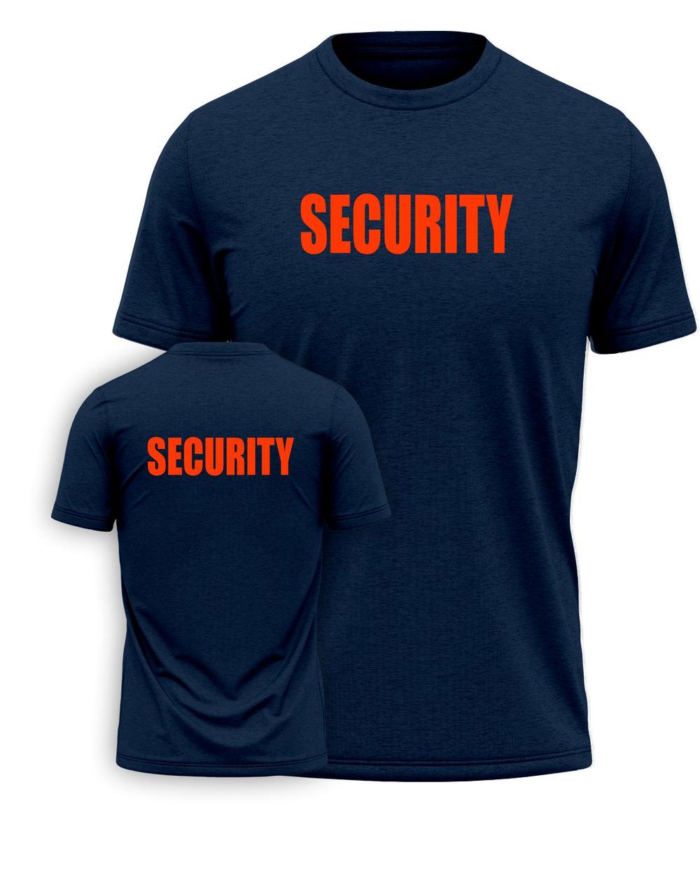 Port & Company S/S Security Titled T-Shirt, color: Navy/Neon Orange