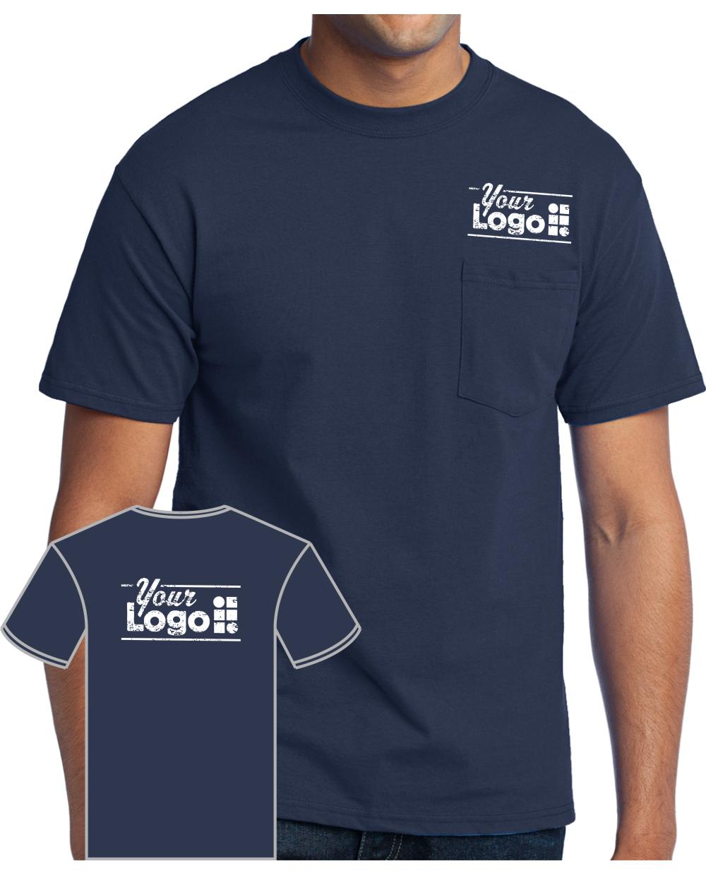 Port & Company S/S Blend Pocket Custom T-Shirt, color: Navy