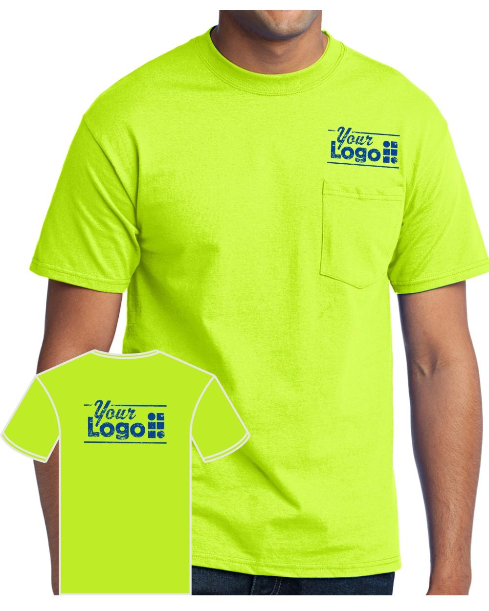 Port & Company S/S Blend Pocket Custom T-Shirt, color: Safety Green