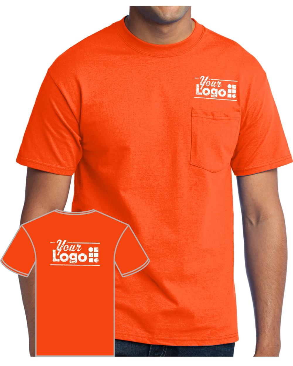 Port & Company S/S Blend Pocket Custom T-Shirt, color: Safety Orange