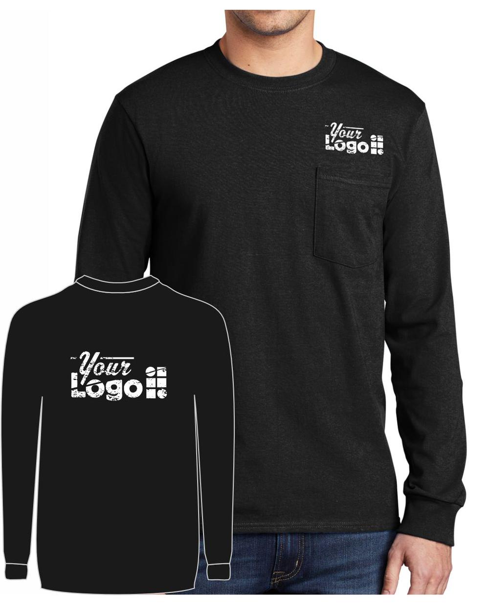 Port & Company L/S Cotton Pocket Custom T-Shirt, color: Jet Black