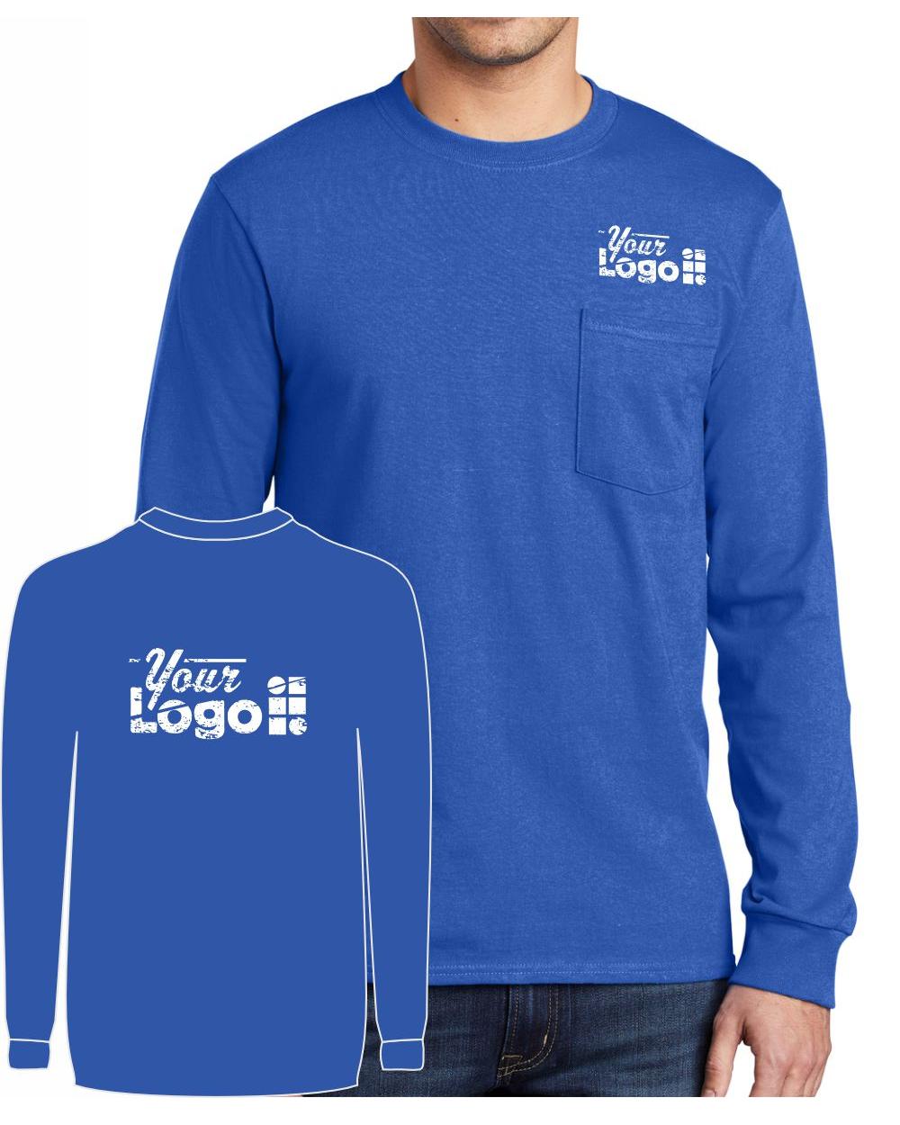 Port & Company L/S Cotton Pocket Custom T-Shirt, color: Royal