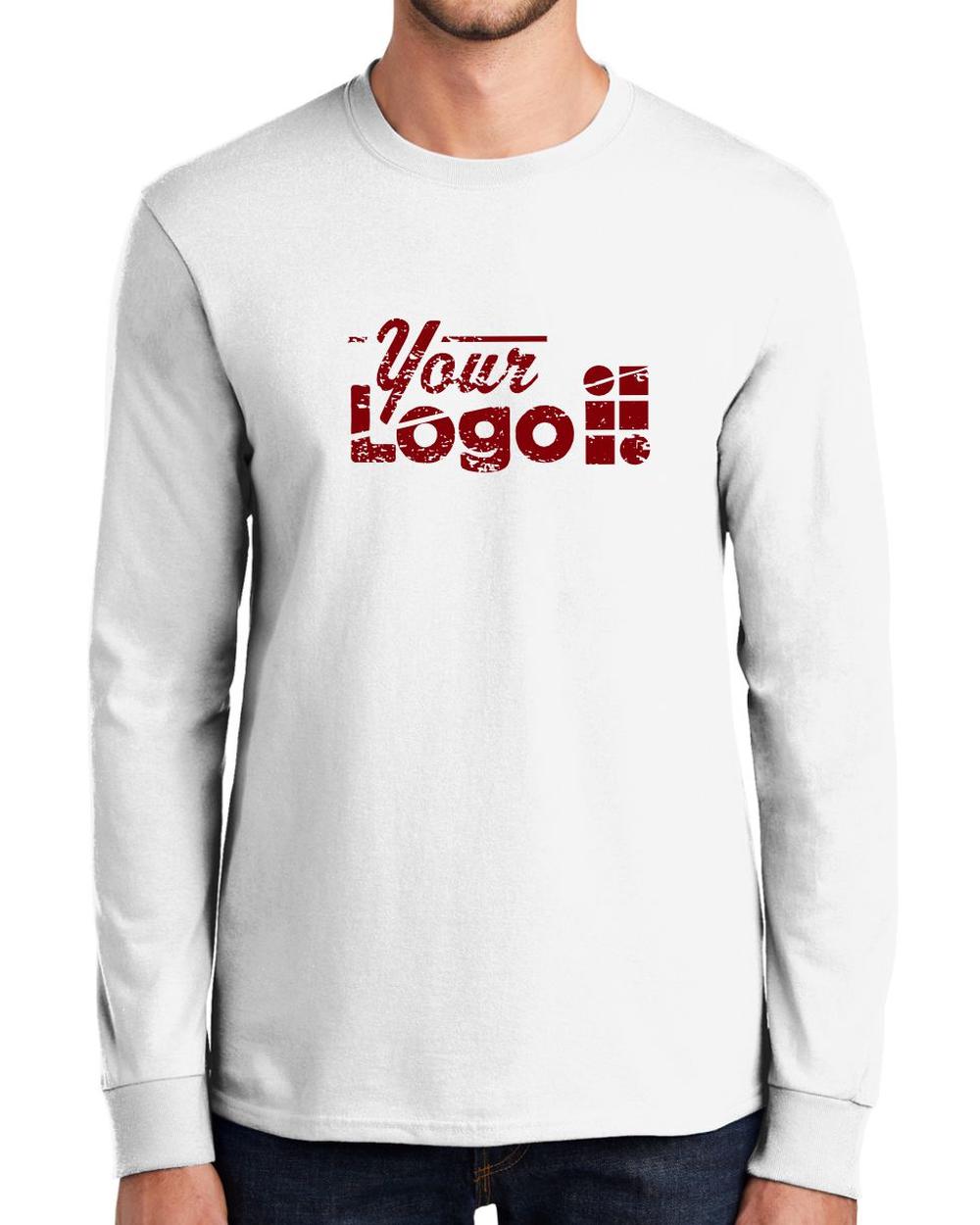 Port & Company L/S Essential Custom T-Shirt, color: White