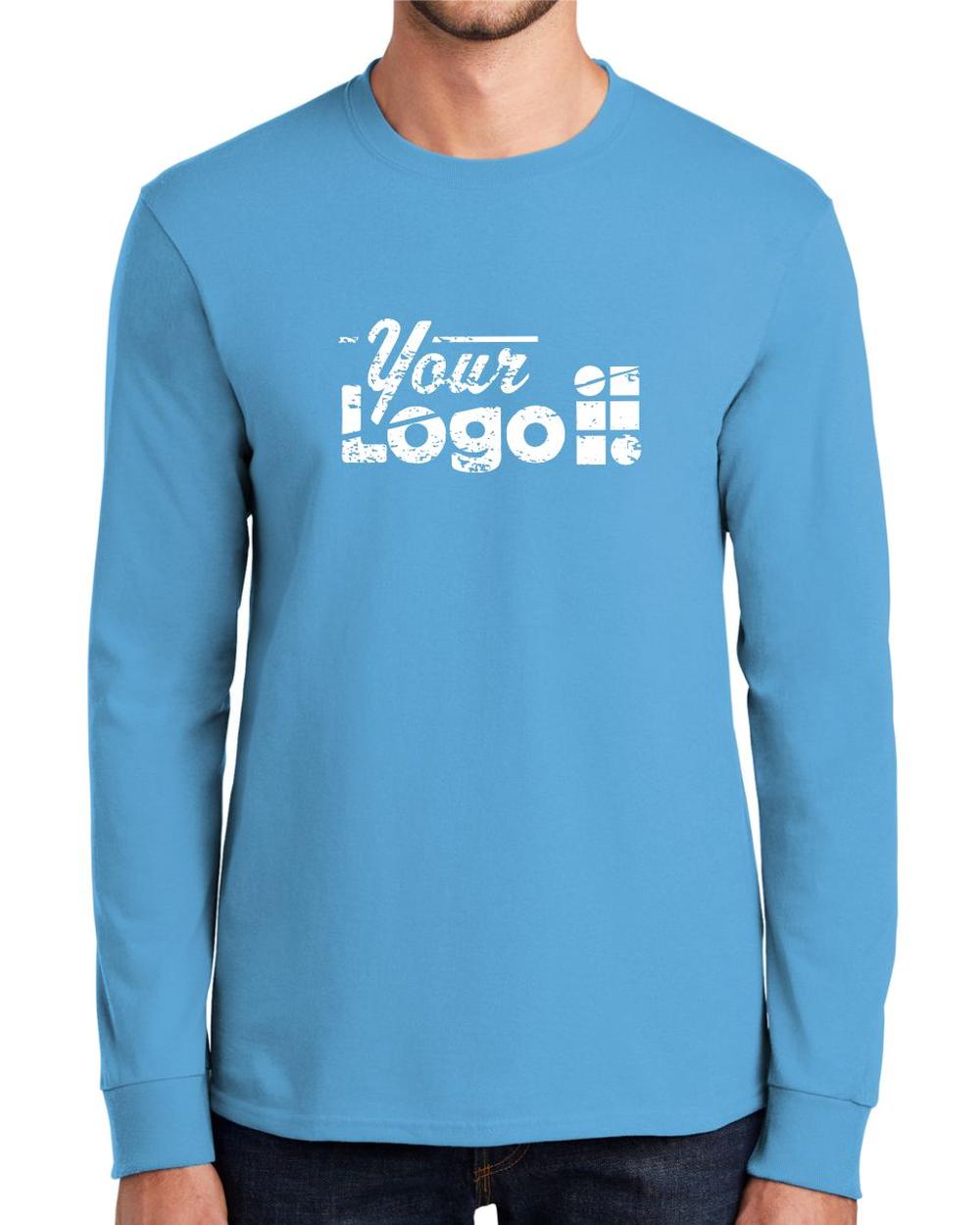 Port & Company L/S Essential Custom T-Shirt, color: Aquatic Blue