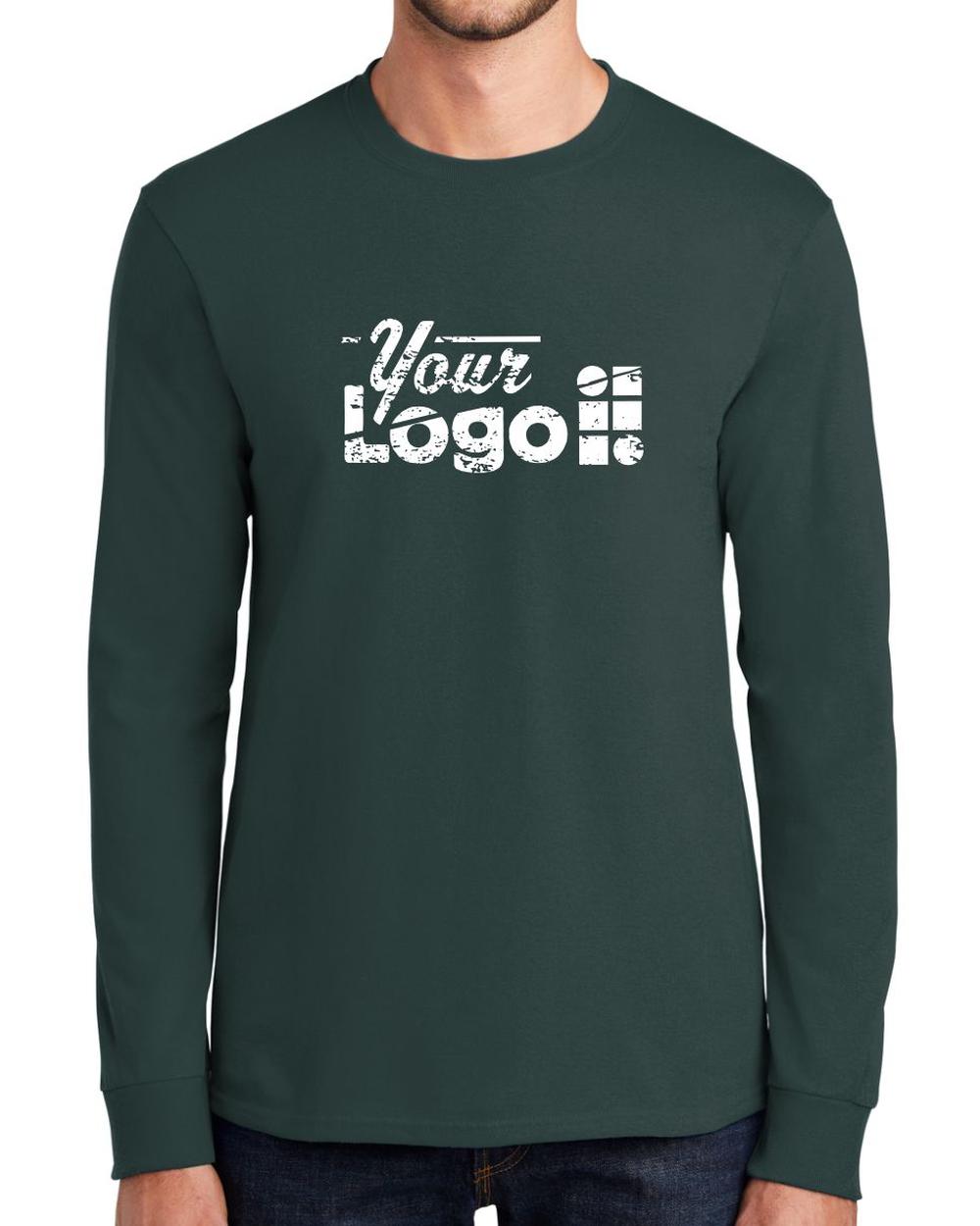Port & Company L/S Essential Custom T-Shirt, color: Dark Green