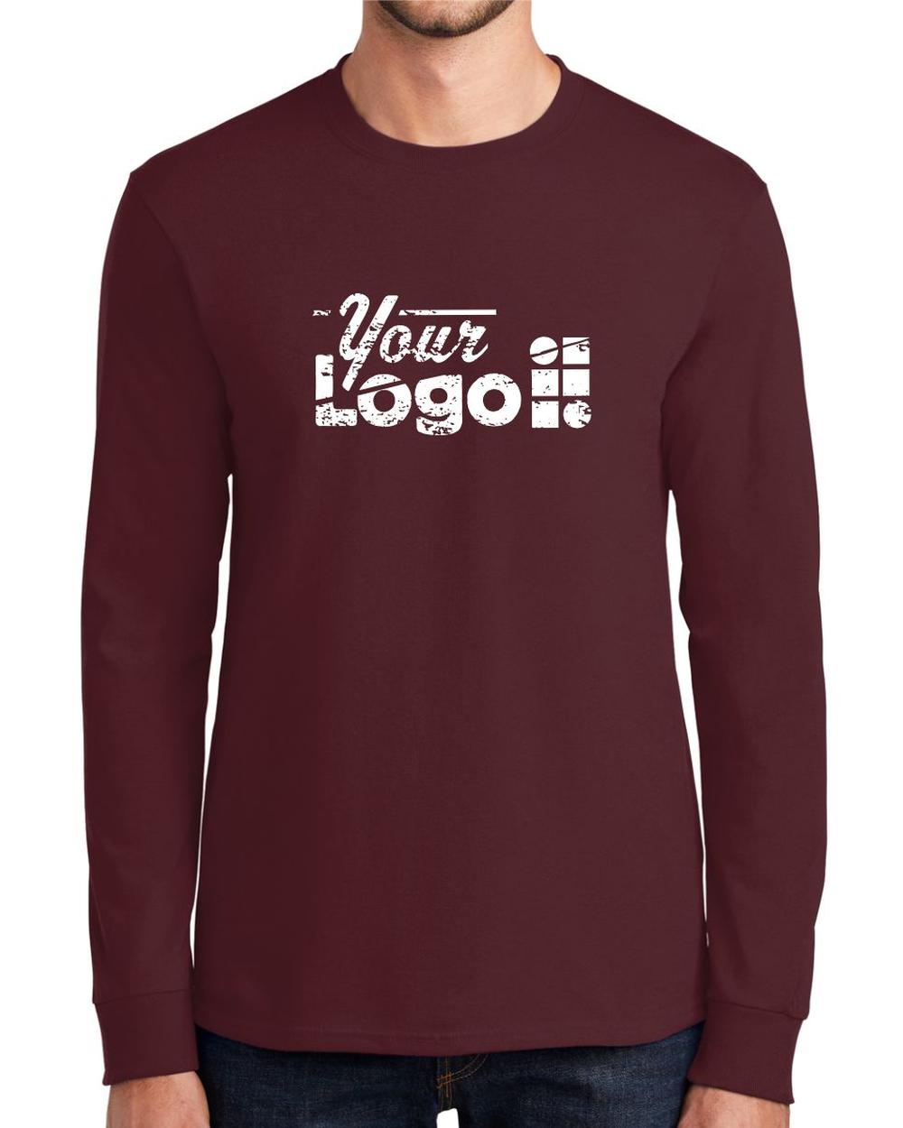 Port & Company L/S Essential Custom T-Shirt, color: Athletic Maroon
