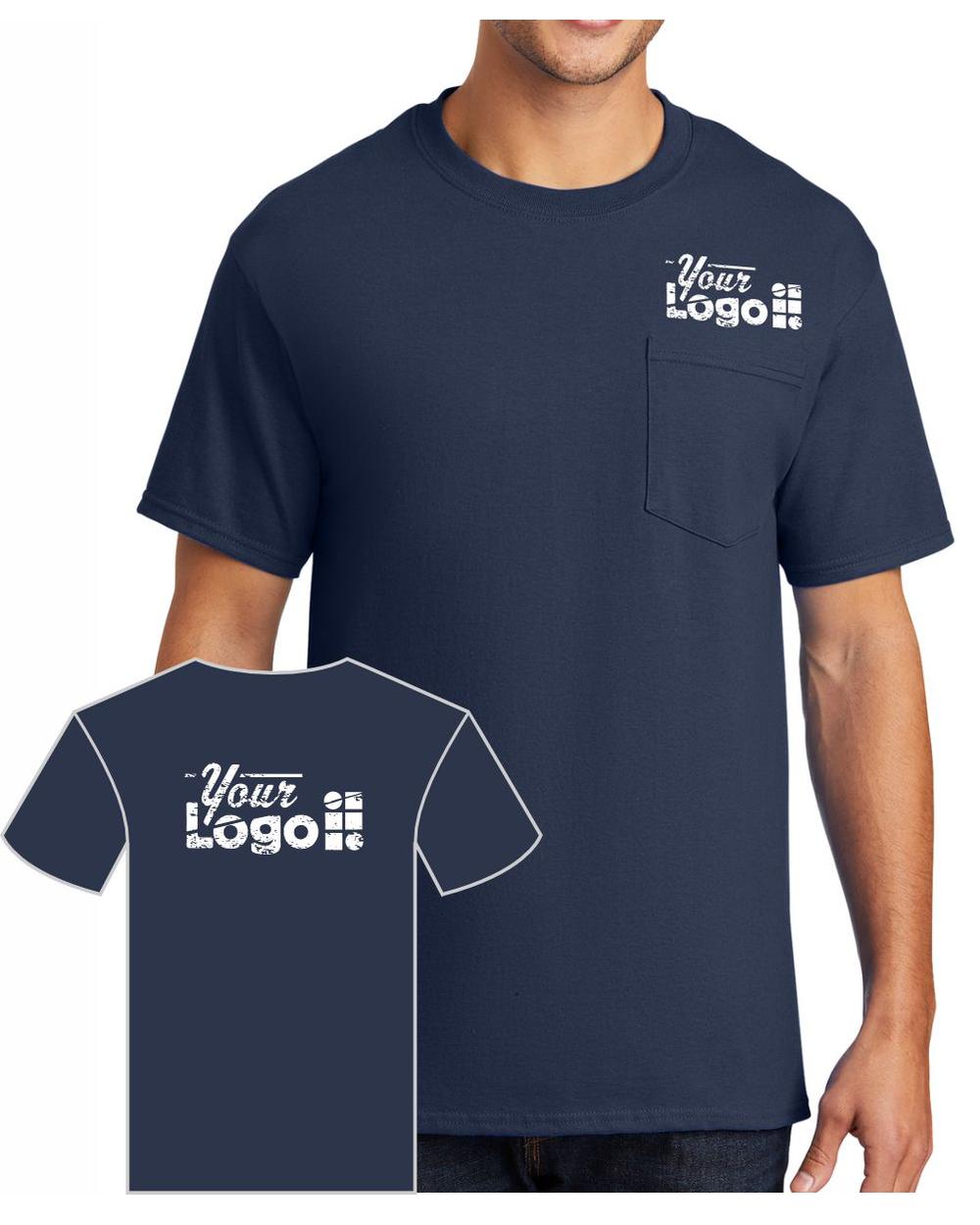 Port & Company S/S Cotton Pocket Custom T-Shirt, color: Navy