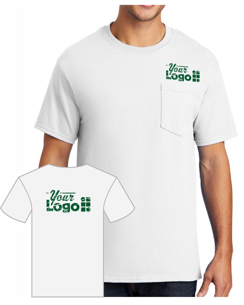 Port & Company S/S Cotton Pocket Custom T-Shirt, color: White