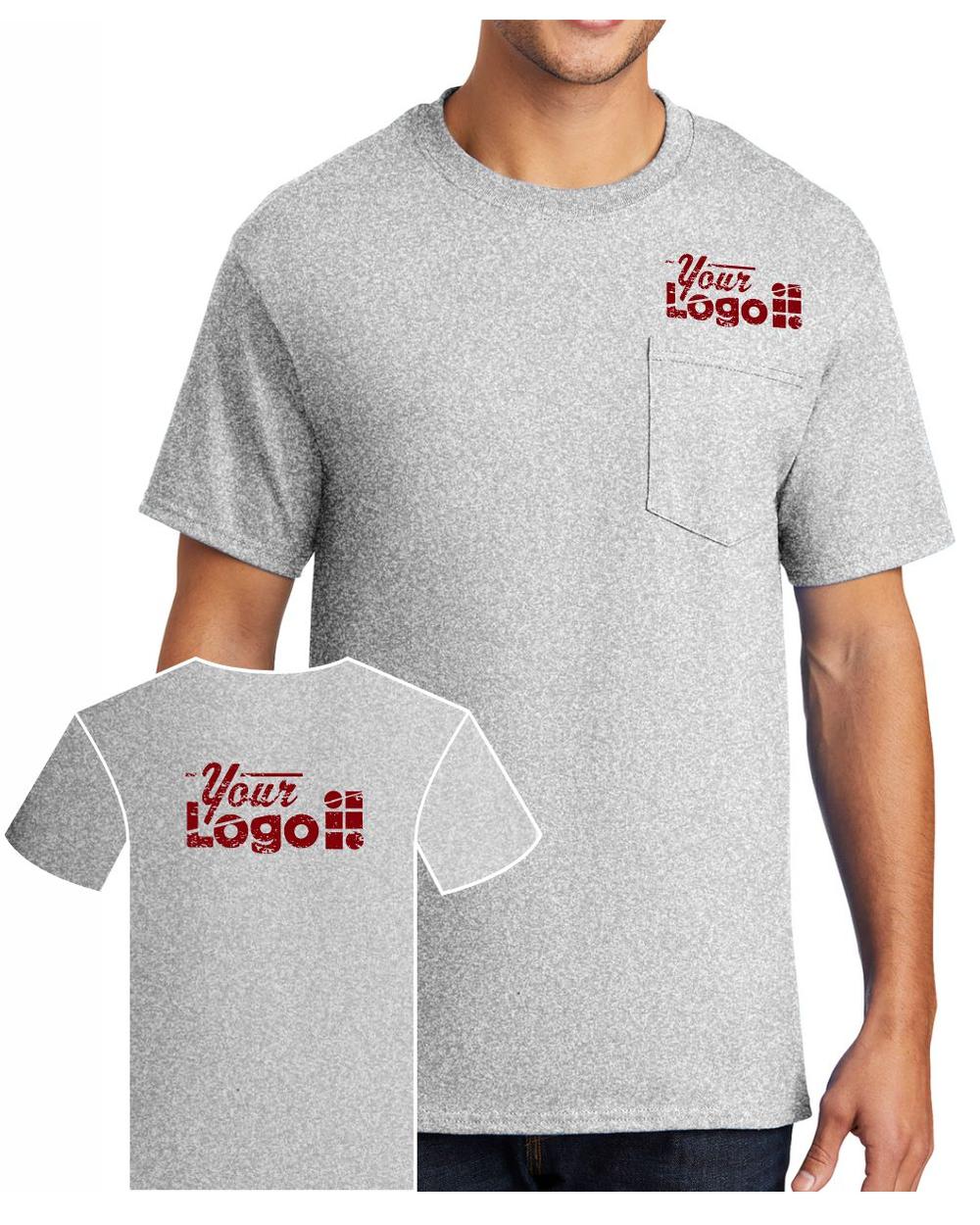 Port & Company S/S Cotton Pocket Custom T-Shirt, color: Ash