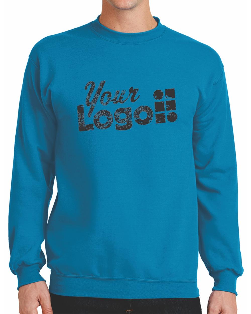 Port & Company Core Fleece Crewneck Custom Sweatshirt, color: Neon Blue
