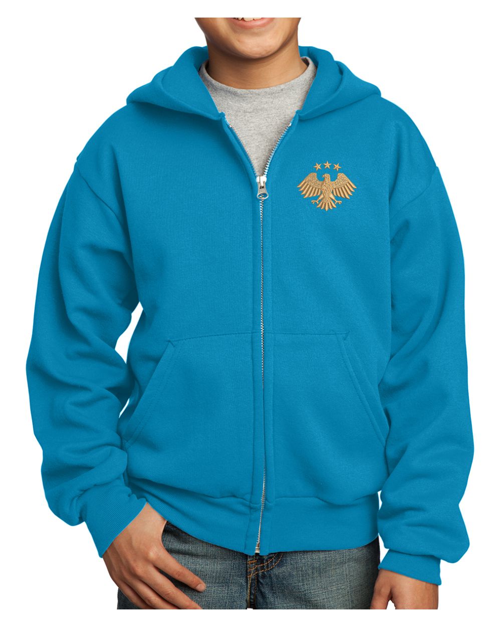 Port & Company Ultimate Full-Zip Syria's New Eagle Hoodie, color: Neon Blue