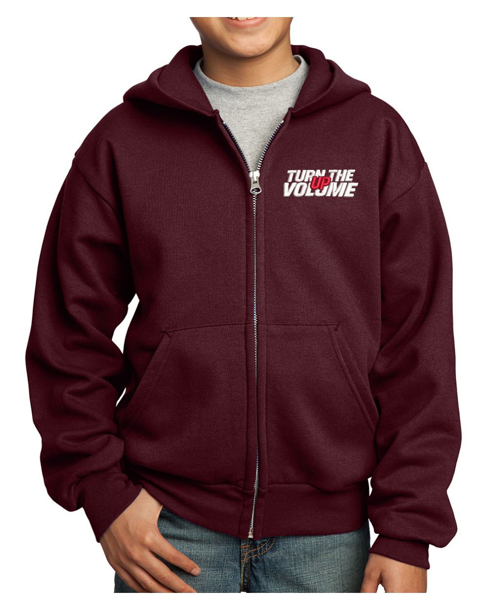 Port & Company Ultimate Full-Zip Turn The Volume Up Hoodie, color: Maroon