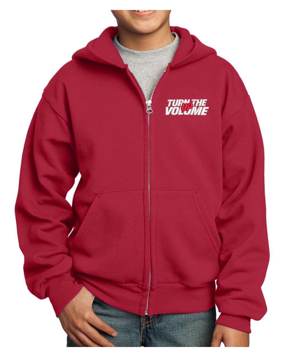 Port & Company Ultimate Full-Zip Turn The Volume Up Hoodie, color: Red
