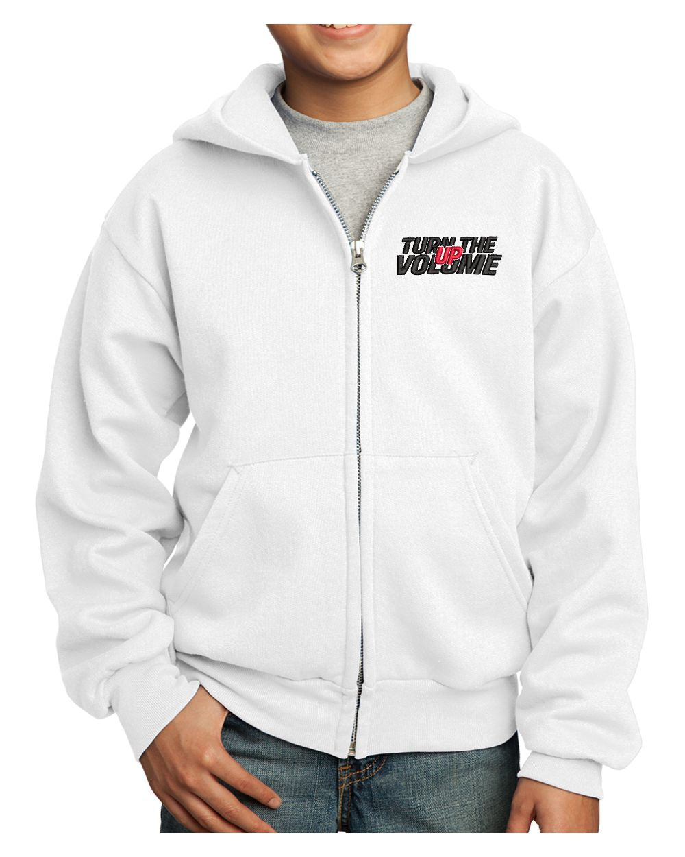 Port & Company Ultimate Full-Zip Turn The Volume Up Hoodie, color: White