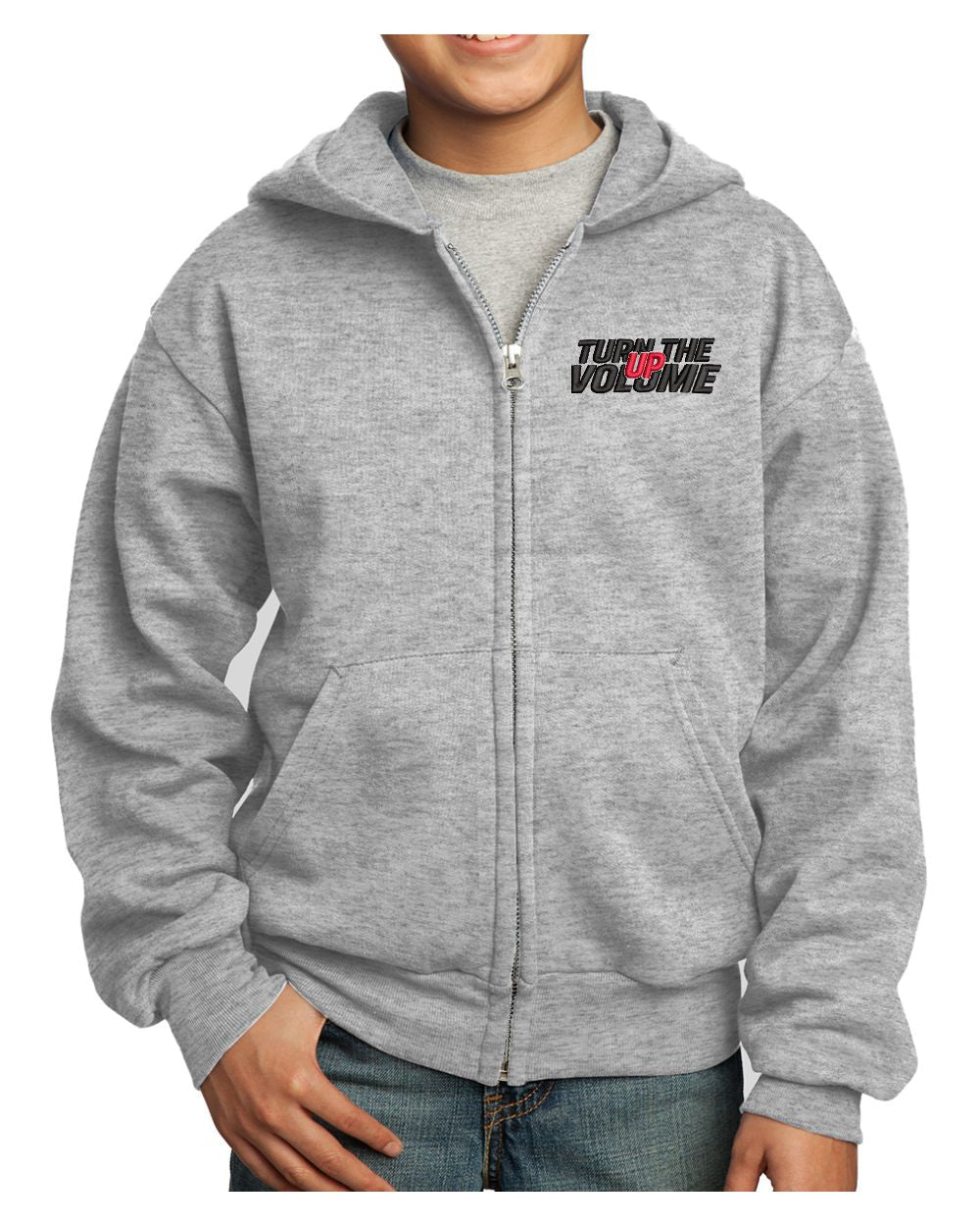 Port & Company Ultimate Full-Zip Turn The Volume Up Hoodie, color: Ash