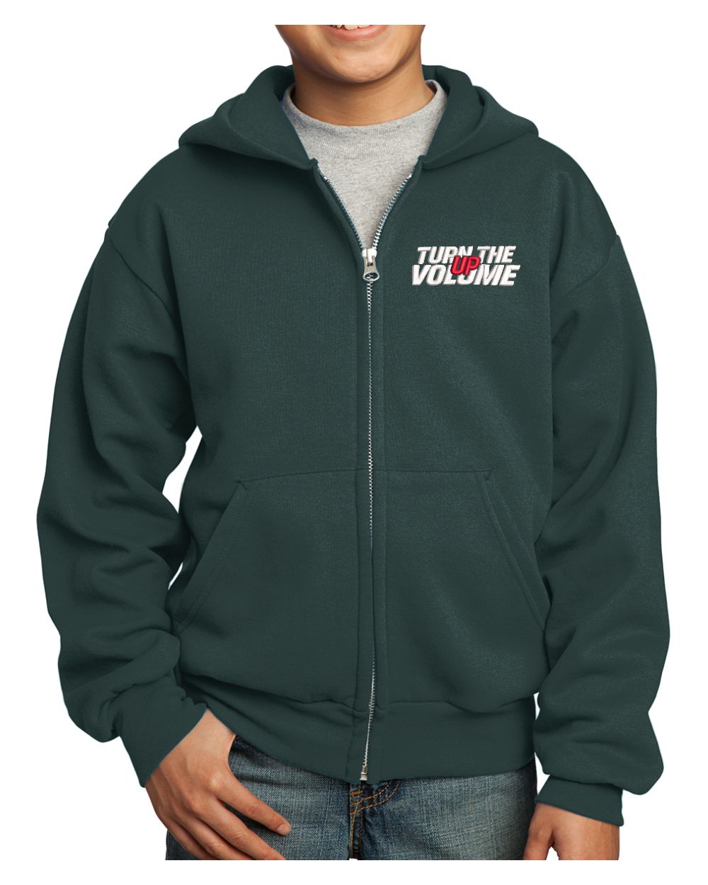 Port & Company Ultimate Full-Zip Turn The Volume Up Hoodie, color: Dark Green