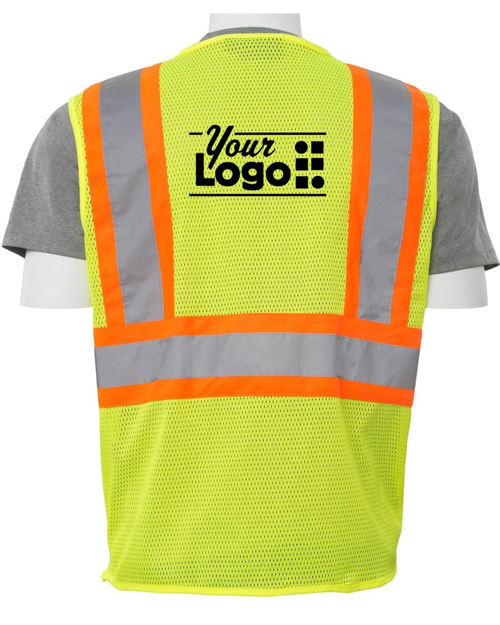 ERB Zip-Front Closure Class-2 Mesh Hi-Visibility Custom Vest, color: Lime