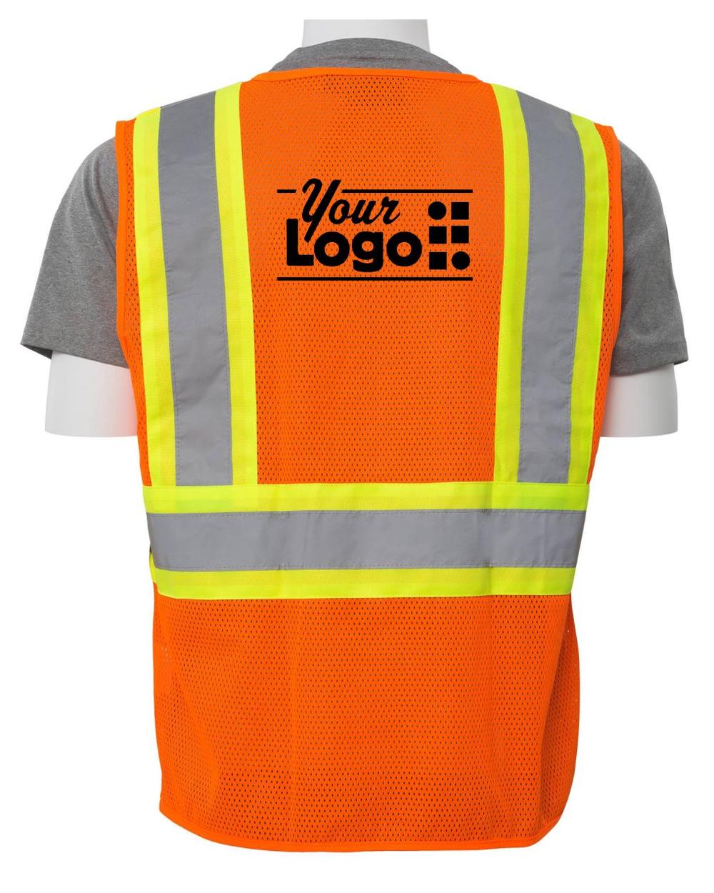 ERB Zip-Front Closure Class-2 Mesh Hi-Visibility Custom Vest, color: Orange