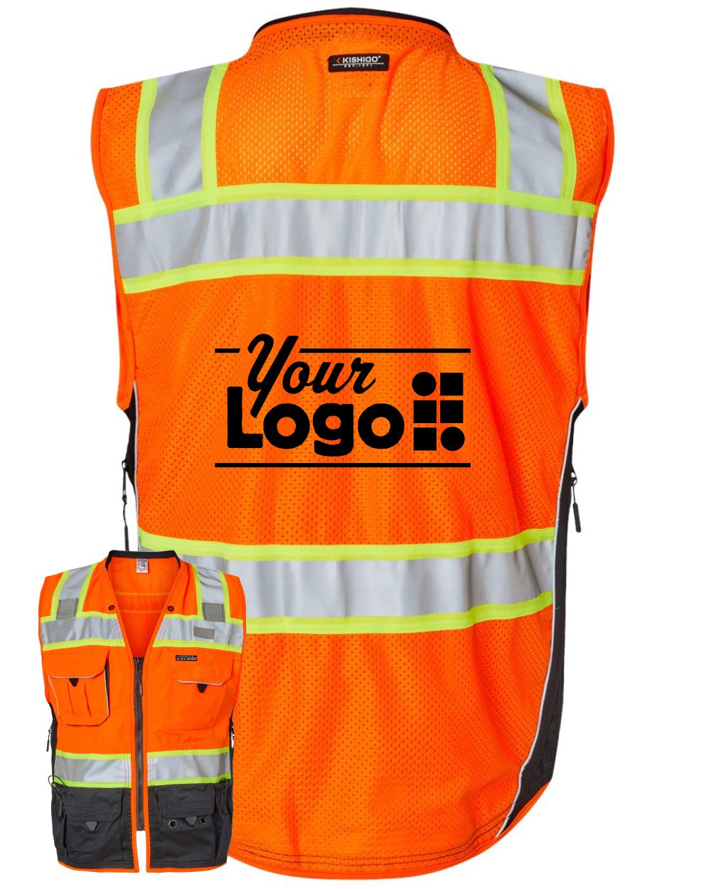 Kishigo Unisex Premium Black Series Custom Surveyors Vest, color: Orange