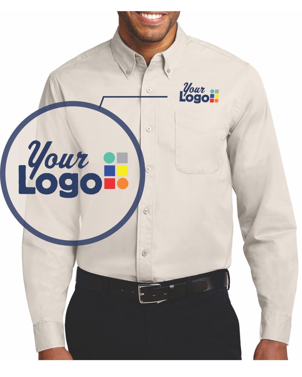 Port Authority L/S Easy Care Custom Shirt, color: Light Stone/Classic Navy