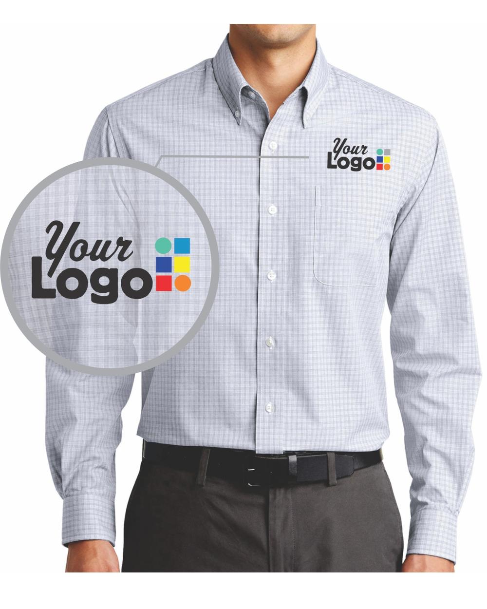 Port Authority L/S Plaid Pattern Easy Care Custom Shirt, color: White Plaid