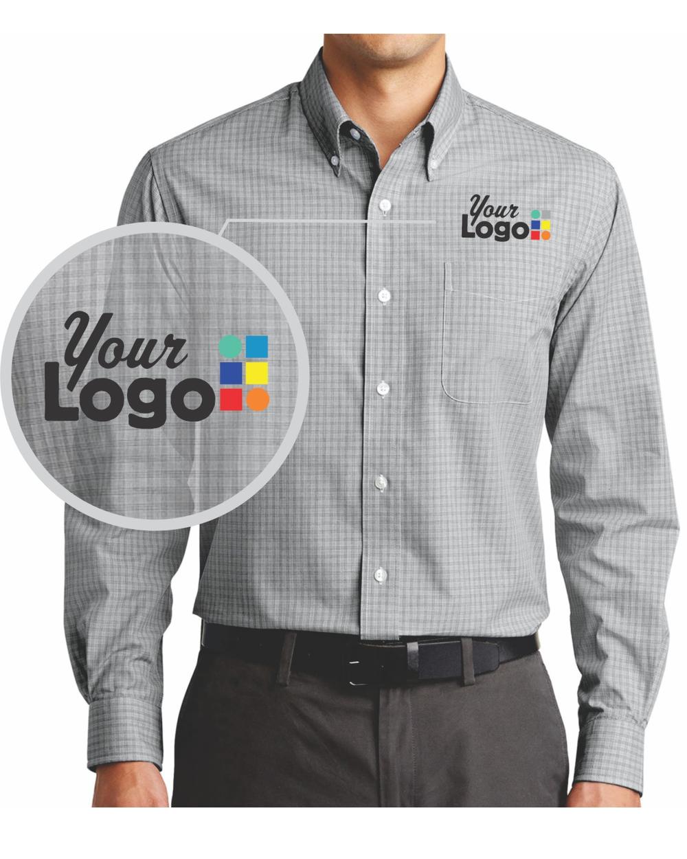 Port Authority L/S Plaid Pattern Easy Care Custom Shirt, color: Charcoal Plaid